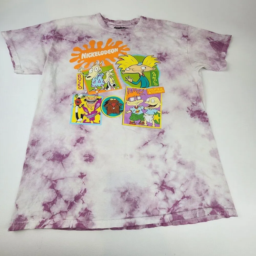 Nickelodeon 90s Cartoons T Shirt Large Tie Dye Rugrats Hey Arnold Rocko